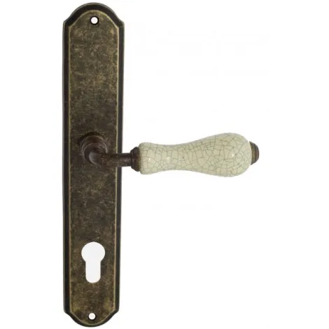 Дверная ручка Venezia \"COLOSSEO\" белая керамика паутинка CYL на планке PL02 античная бронза