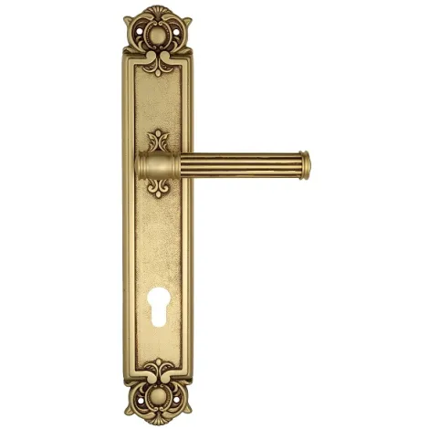 Дверная ручка Venezia \"IMPERO\" CYL на планке PL97 французcкое золото + коричневый