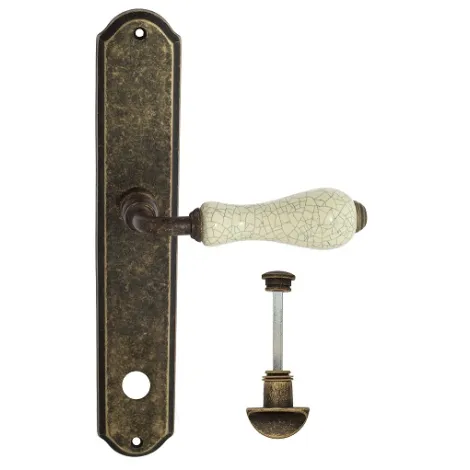 Дверная ручка Venezia \"COLOSSEO\" белая керамика паутинка WC-2 на планке PL02 античная бронза