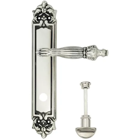 Дверная ручка Venezia \"OLIMPO\" WC-2 на планке PL96 натуральное серебро + черный