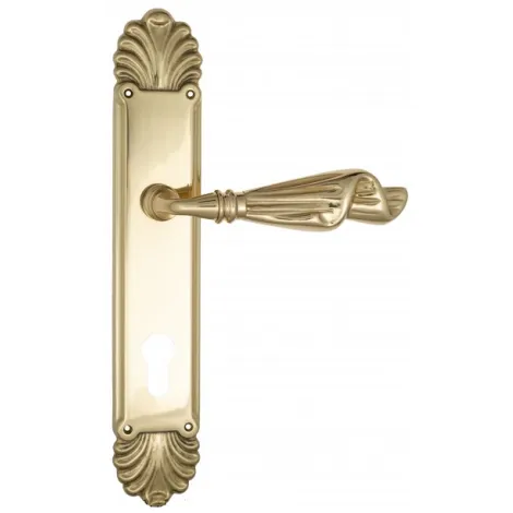 Дверная ручка Venezia \"OPERA\" CYL на планке PL87 полированная латунь
