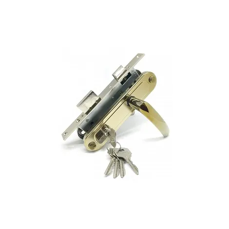 Замок врезной цилиндровый с защёлкой в комплекте с ручкой Zenit ЗВ7-70.4-02 (золото лак), 5 кл.