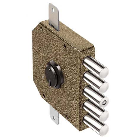 Замок накладной Elbor гаражный Гранит 1.06.56.МА никель, сув., 5 риг., тяги, медный антик /00427/