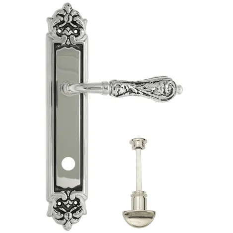 Дверная ручка Venezia \"MONTE CRISTO\" WC-2 на планке PL96 натуральное серебро + черный