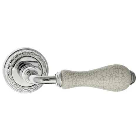 Дверная ручка на круглом основании Venezia \"COLOSSEO\" белая керамика паутинка D2 полированный хром