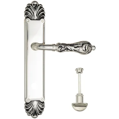 Дверная ручка Venezia \"MONTE CRISTO\" WC-2 на планке PL87 натуральное серебро + черный