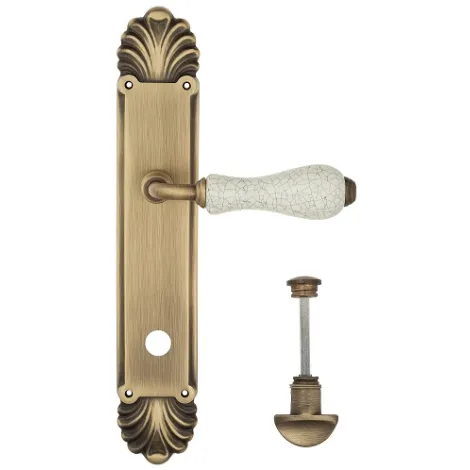 Дверная ручка Venezia \"COLOSSEO\" белая керамика паутинка WC-2 на планке PL87 матовая бронза