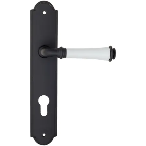 Дверная ручка на планке Fratelli Cattini \"GRACIA CERAMICA BIANCO\" CYL PL257-NM матовый черный