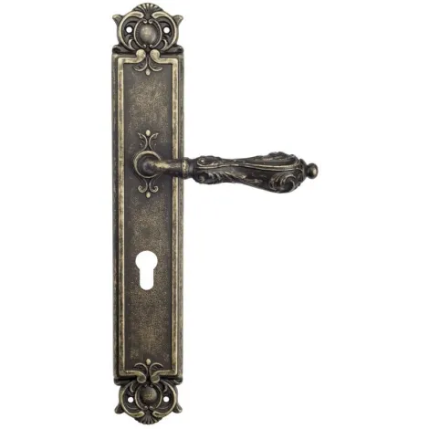 Дверная ручка Venezia \"MONTE CRISTO\" CYL на планке PL97 античная бронза