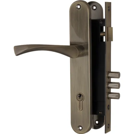 Замок врезной цилиндровый с защелкой в комплекте с ручкой Fuaro LOCKSET.9011 (SET F9011) AB бронза