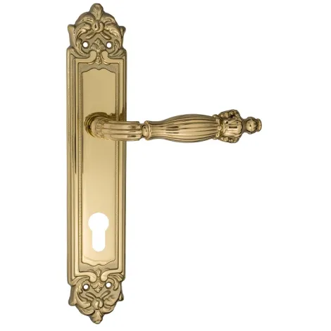 Дверная ручка Venezia \"OLIMPO\" CYL на планке PL96 полированная латунь