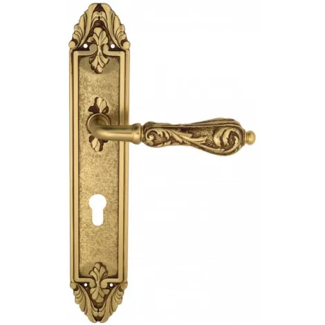 Дверная ручка Venezia \"MONTE CRISTO\" CYL на планке PL90 французское золото + коричневый