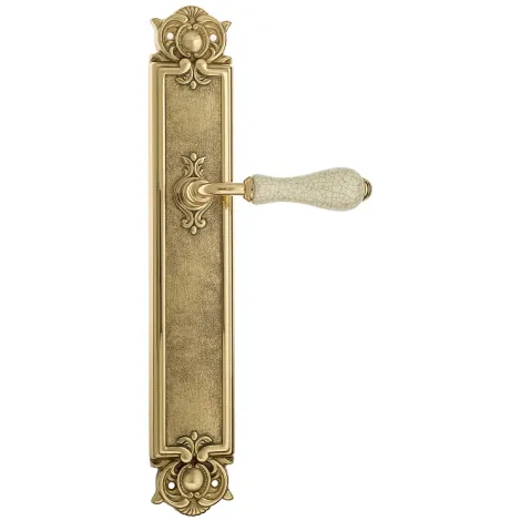 Дверная ручка Venezia \"COLOSSEO\" белая керамика паутинка на планке PL97 полированная латунь