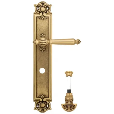 Дверная ручка Venezia \"PELLESTRINA\" WC-4 на планке PL97 французское золото + коричневый