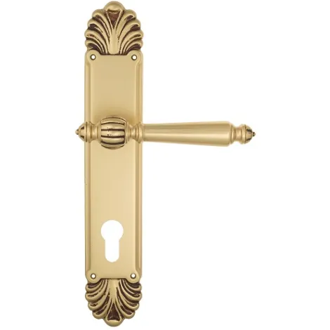 Дверная ручка Venezia \"PELLESTRINA\" CYL на планке PL87 французское золото + коричневый