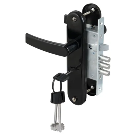 Замок врезной сувальдный с защелкой в комплекте с ручкой Sam ЗВ9-6/13 черный глянец, 3 кл. /77305/