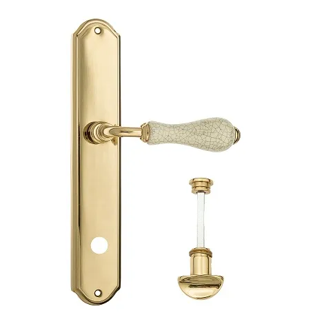 Дверная ручка Venezia \"COLOSSEO\" белая керамика паутинка WC-2 на планке PL02 полированная латунь