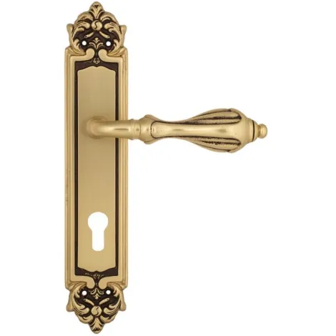 Дверная ручка Venezia \"ANAFESTO\" CYL на планке PL96 французское золото + коричневый