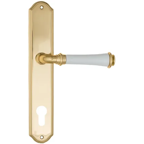 Дверная ручка на планке Fratelli Cattini \"GRACIA CERAMICA BIANCO\" CYL PL02-OLV полированная латунь