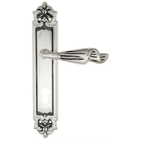 Дверная ручка Venezia \"OPERA\" CYL на планке PL96 натуральное серебро + черный