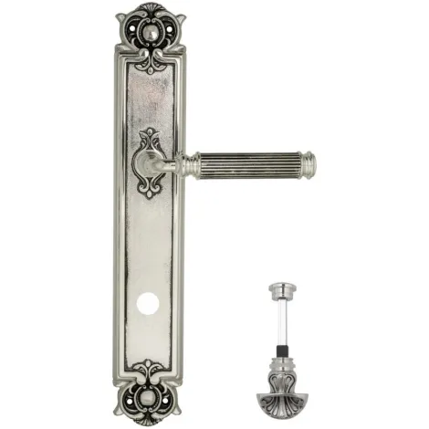 Дверная ручка Venezia \"MOSCA\" WC-4 на планке PL97 натуральное серебро + черный