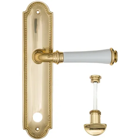 Дверная ручка на планке Fratelli Cattini \"GRACIA CERAMICA BIANCO\" WC-2 PL248-OLV полированная латунь