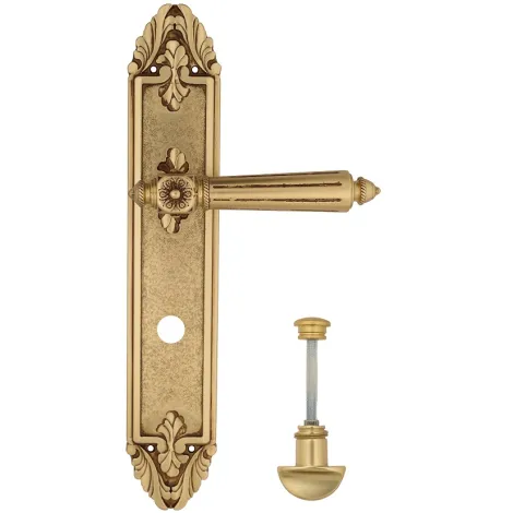 Дверная ручка Venezia \"CASTELLO\" WC-2 на планке PL90 французское золото + коричневый