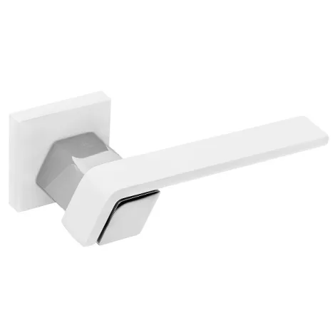 Дверная ручка на квадратном основании FANTOM \"Симона\" MWH/CP белый/хром