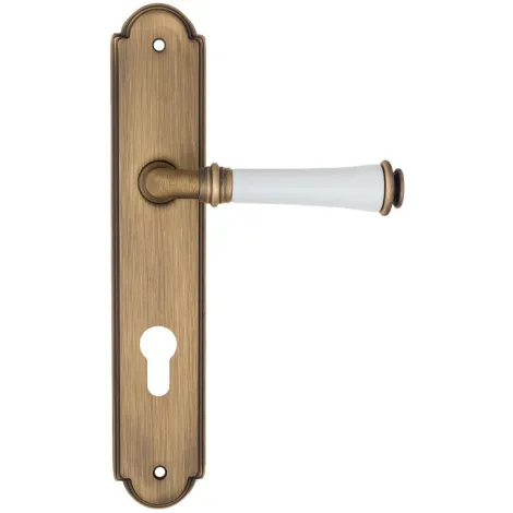 Дверная ручка на планке Fratelli Cattini \"GRACIA CERAMICA BIANCO\" CYL PL257-BY матовая бронза