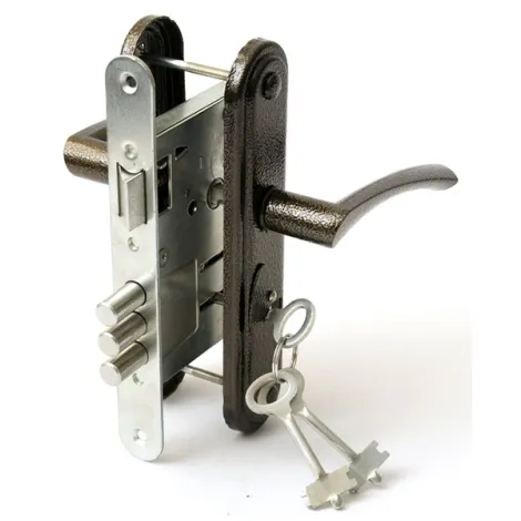 Замок врезной сувальдный с защелкой в комплекте с ручкой Zenit ЗВ9-4-2 (медь), 3 кл.