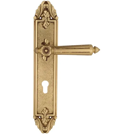 Дверная ручка Venezia \"CASTELLO\" CYL на планке PL90 французское золото + коричневый