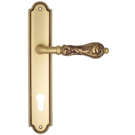 Дверная ручка Venezia \"MONTE CRISTO\" CYL на планке PL98 французское золото + коричневый