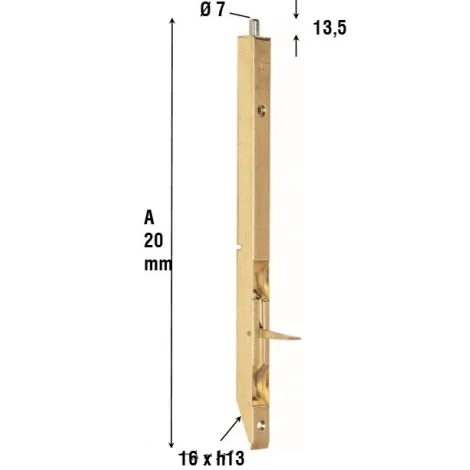 Ригель дверной врезной ALDEGHI 202AO020 200мм полированная латунь