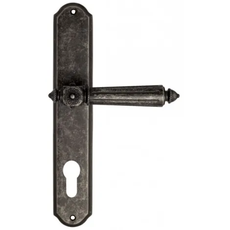 Дверная ручка Venezia \"CASTELLO\" CYL на планке PL02 античное серебро