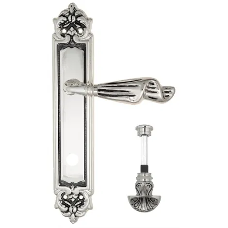 Дверная ручка Venezia \"OPERA\" WC-4 на планке PL96 натуральное серебро + черный