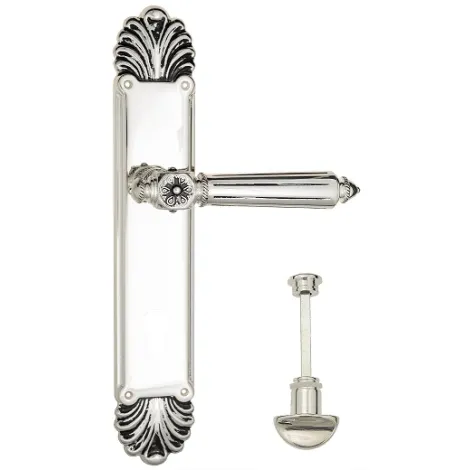 Дверная ручка Venezia \"CASTELLO\" WC-2 на планке PL87 натуральное серебро + черный