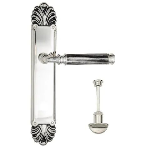 Дверная ручка Venezia \"MOSCA\" WC-2 на планке PL87 натуральное серебро + черный