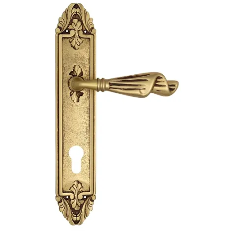 Дверная ручка Venezia \"OPERA\" CYL на планке PL90 французское золото + коричневый