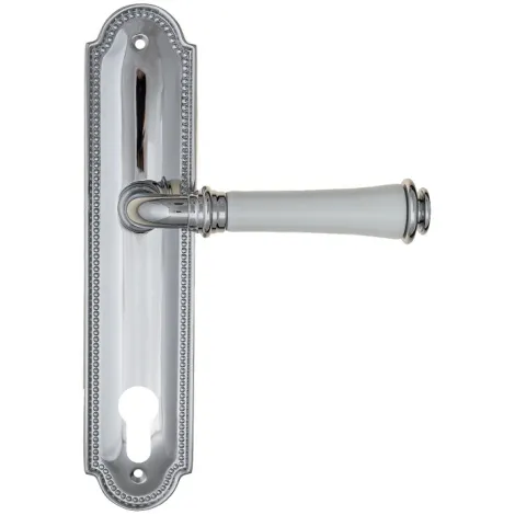 Дверная ручка на планке Fratelli Cattini \"GRACIA CERAMICA BIANCO\" CYL PL248-CR полированный хром