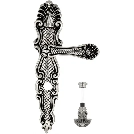 Дверная ручка Venezia \"FENICE\" WC-4 на планке PL92 натуральное серебро + черный