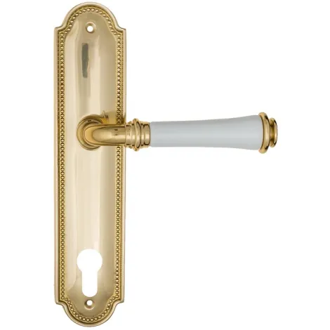 Дверная ручка на планке Fratelli Cattini \"GRACIA CERAMICA BIANCO\" CYL PL248-OLV полированная латунь
