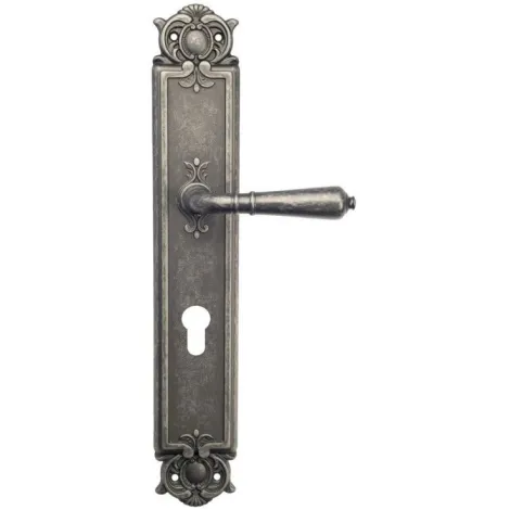 Дверная ручка Venezia \"VIGNOLE\" CYL на планке PL97 античное серебро