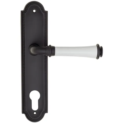 Дверная ручка на планке Fratelli Cattini \"GRACIA CERAMICA BIANCO\" CYL PL248-NM матовый черный