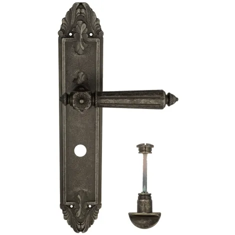 Дверная ручка Venezia \"CASTELLO\" WC-4 на планке PL90 античное серебро