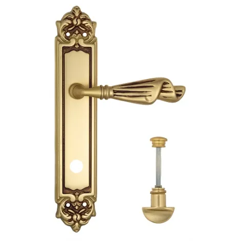 Дверная ручка Venezia \"OPERA\" WC-2 на планке PL96 французское золото + коричневый