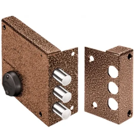 Замок накладной Elbor Кремень 1.04.61.КМА никель, сув., 3 риг., зап. коробка, медный антик