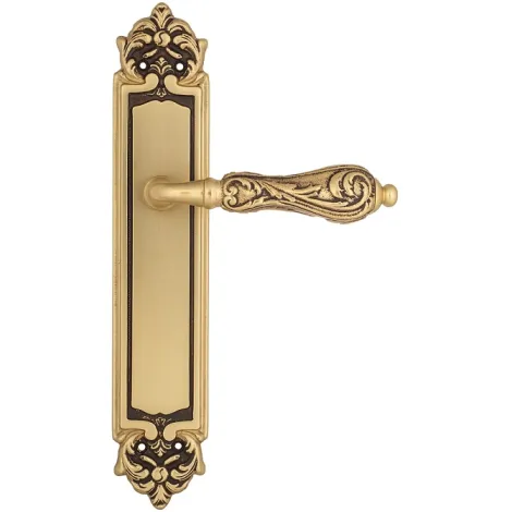Дверная ручка Venezia \"MONTE CRISTO\" на планке PL96 французское золото + коричневый