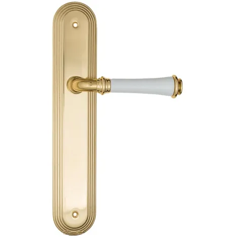 Дверная ручка на планке Fratelli Cattini \"GRACIA CERAMICA BIANCO\" PL288-OLV полированная латунь