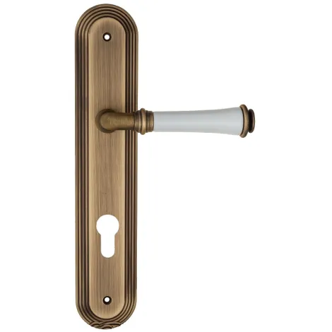 Дверная ручка на планке Fratelli Cattini \"GRACIA CERAMICA BIANCO\" CYL PL288-BY матовая бронза