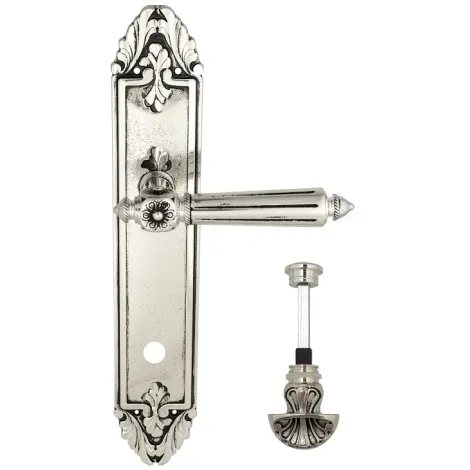 Дверная ручка Venezia \"CASTELLO\" WC-4 на планке PL90 натуральное серебро + черный